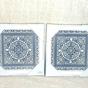 NWT-Set of 2 White and Blue Decorative Tiles